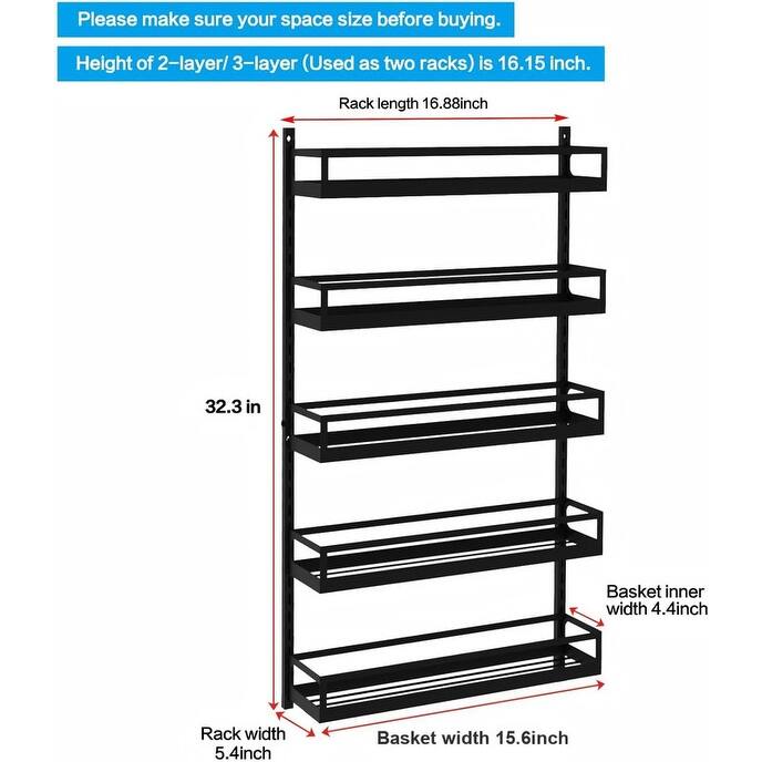 Wall Mount Spice Rack Organizer 5 Tier Height-Adjustable Hanging - ‎5.4"D x 15.6"W x 32.3"H