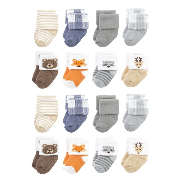 slide 1 of 1, Hudson Baby Cotton Rich Baby Terry Socks 16-Pack, Woodland 0-6 Months - Woodland