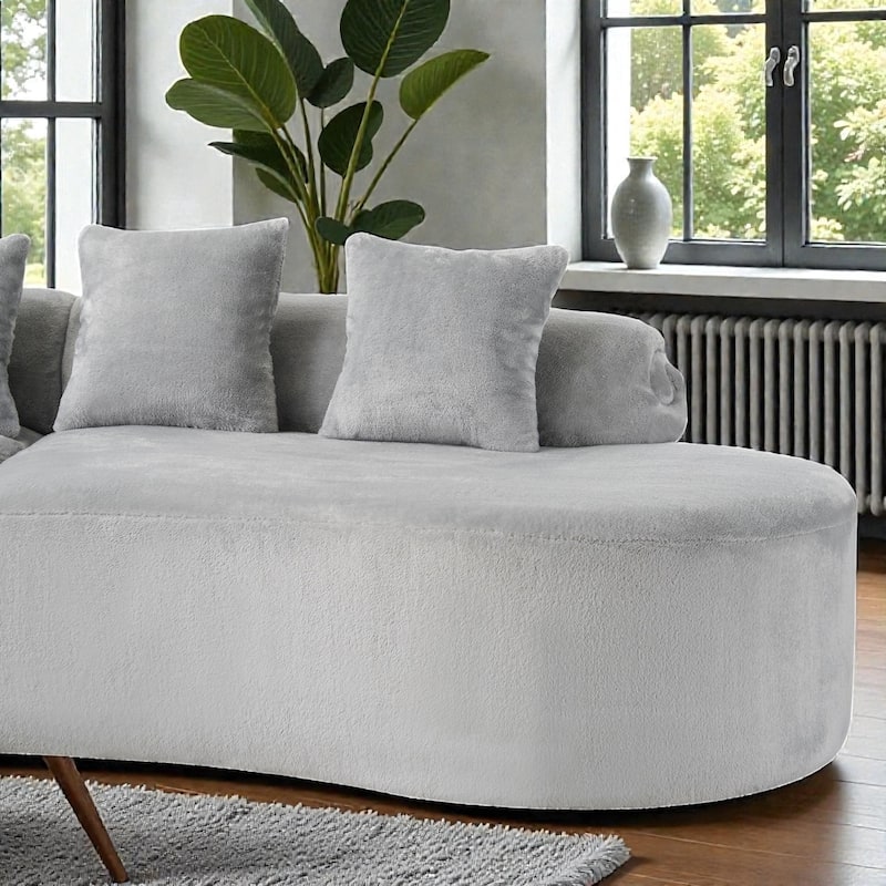 Modern Curved Flannelette Sofa, Simple Multi Seater Couch with Pillows for Living Room Lounge Space