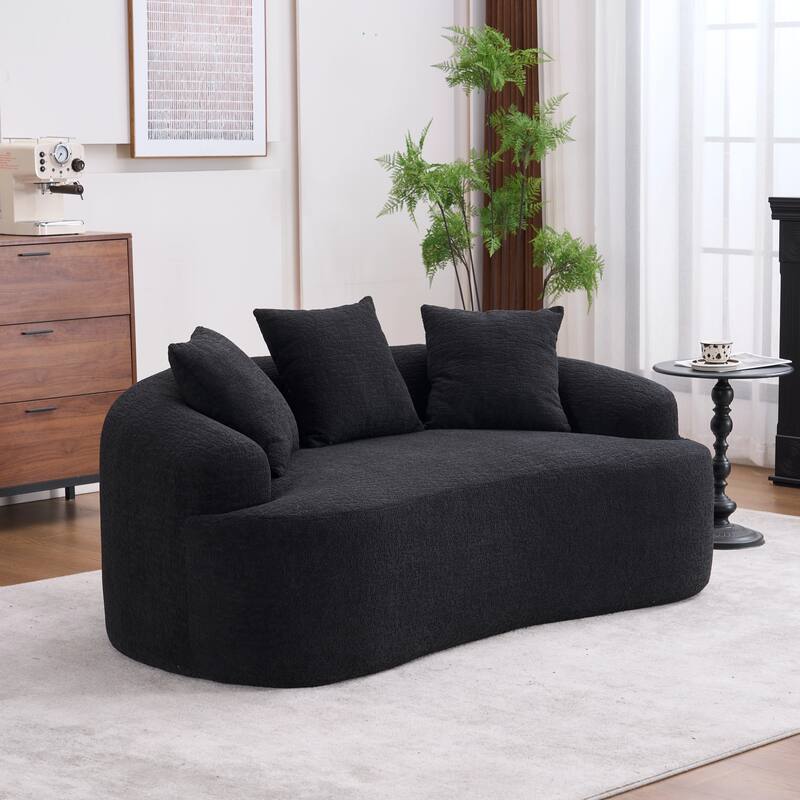 Black Loveseat Sofa Couch Sleeper Sofa Couch with 3 Pillows, Luxurious Upholstered 2-Seater Sofa Couch