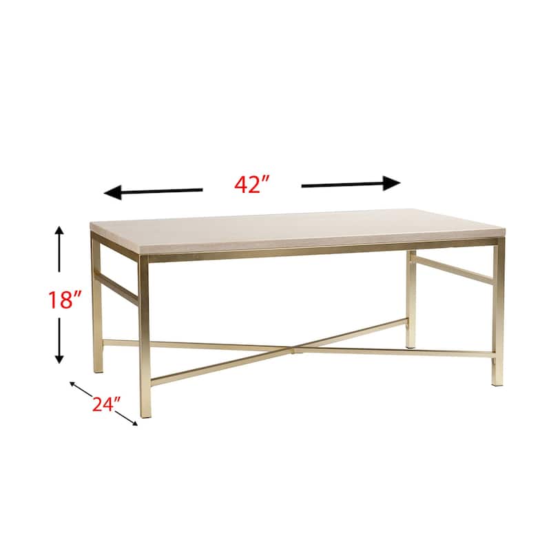 42" Contemporary Off White Rectangular Coffee Table with Stone Top and Metal Base for Living Room - 42”L x 24”W x 18”H