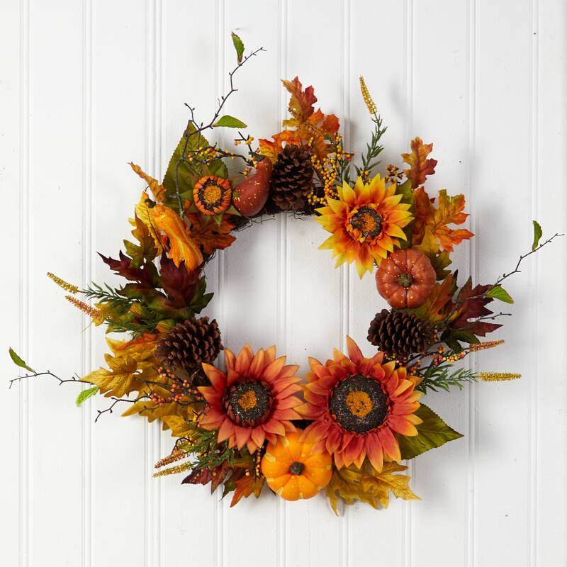 24" Fall Sunflower Artificial Wreath - 24