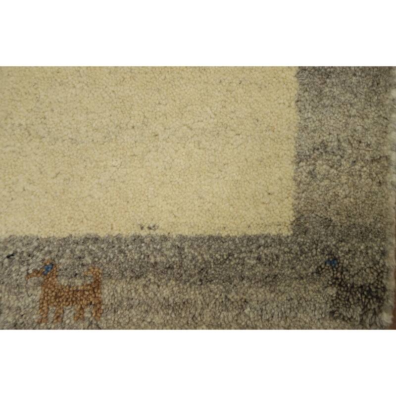 Hand Knotted Oriental 100% Wool Carpet Tribal Animal Pictorial Beige & Ivories Gabbeh Area Rug - 3' 1'' X 2' 0''