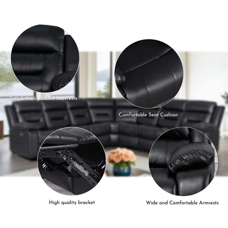 119'' Faux Leather Power Recliner 7-Seat Large Sectional Reclining Sofa with USB Port