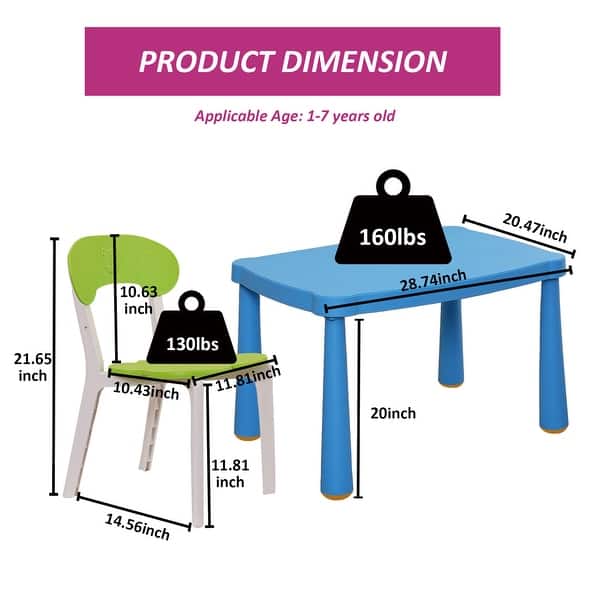 Kids Table and Chair Set 3 Piece Toddler Table and Chair Set - 40.55"L * 20.47"W * 20.00"H