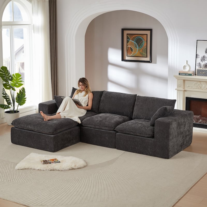 108.26" L-Shaped Modern Chenille Cloud Sofa with Two Pillows