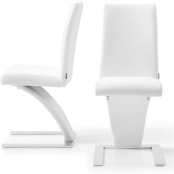 Modern Mesa Dining Chair in White Leatherette and Stainless Steel 