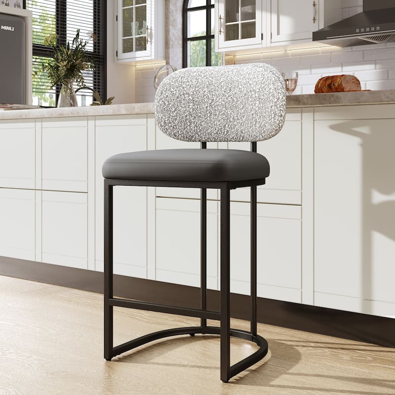 1 Piece 24'' Bar Modern PU and Chenille Bar Stools, Counter Height Bar Chairs for Kitchen Island Dining Room - Smoke Gray & Cloud Gray