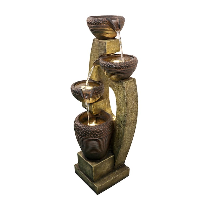 Outdoor Water Fountain with Light, 40'' Resin Water Feature