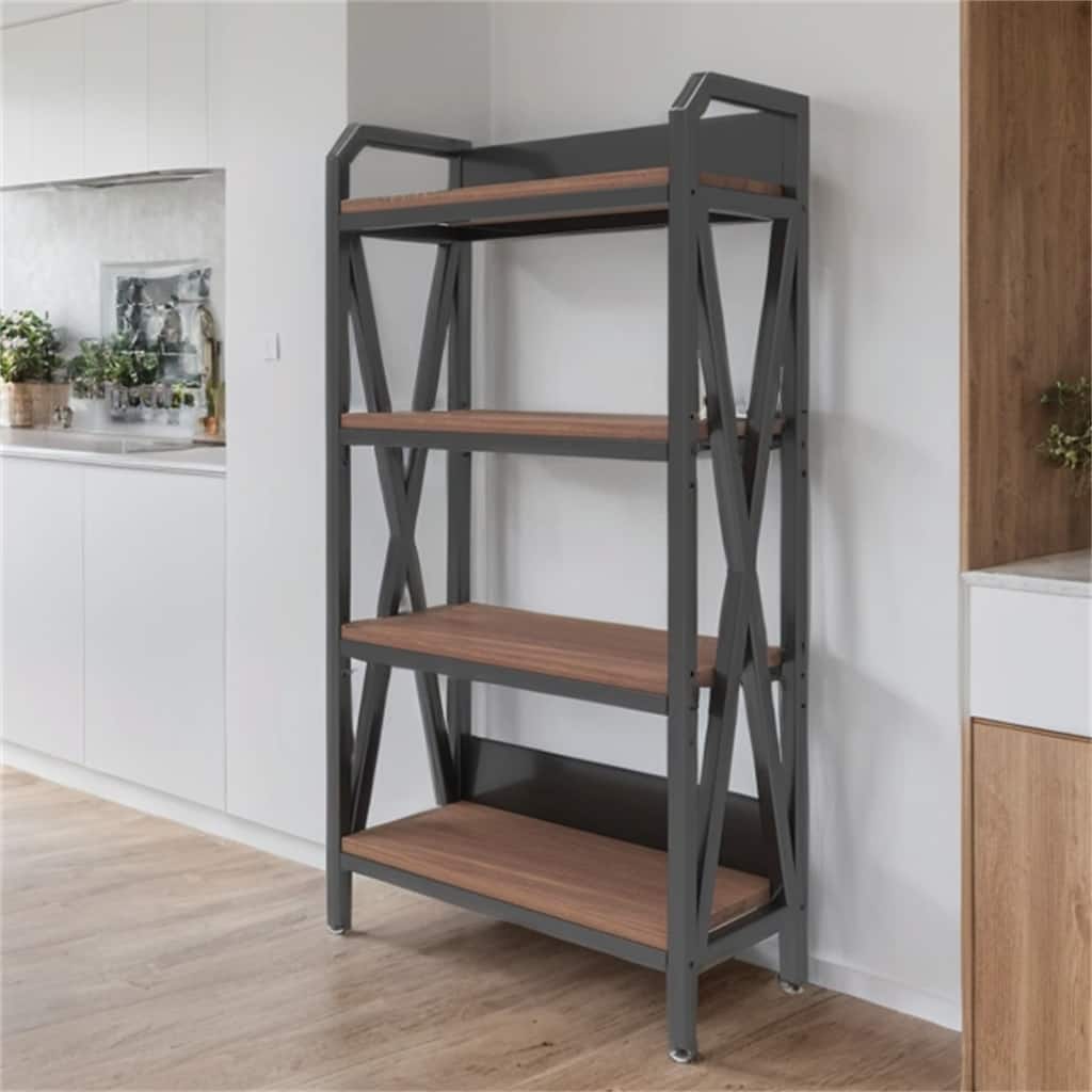 27.6" 4-Level Wood Storage Shelves with Metal Frame for Kitchen