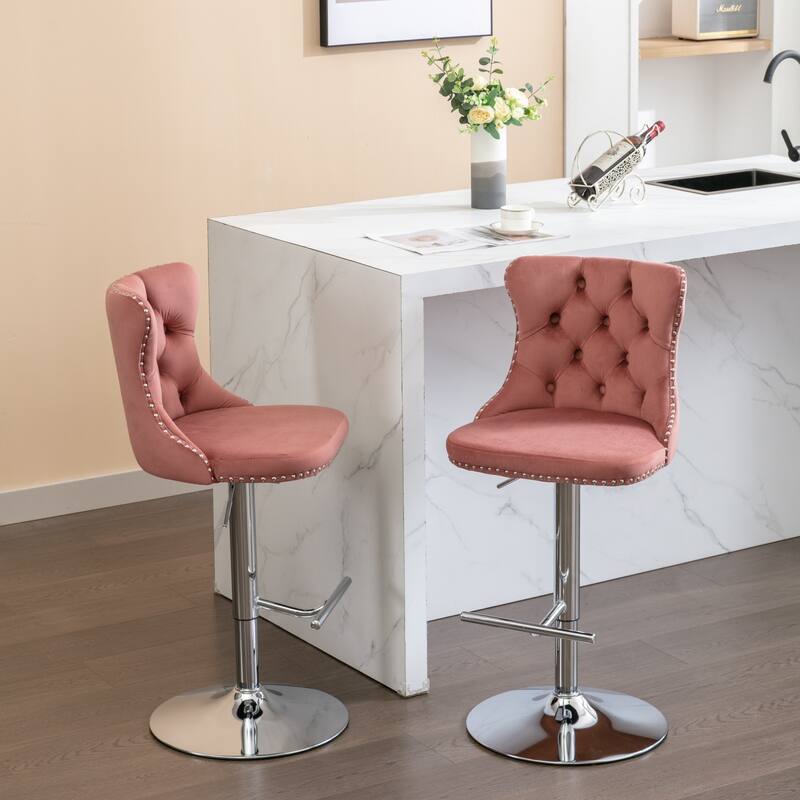 GDF Studio - Modern Upholstered Swivel Velvet Bar Stools with Adjustable Seat Height and Tufted Back (Set of 2)