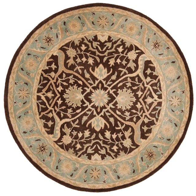 SAFAVIEH Handmade Antiquity Izora Traditional Oriental Wool Rug - 8' x 8' Round - Brown/Green
