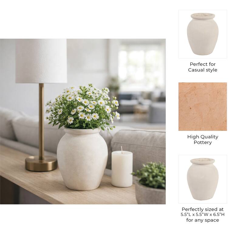 Decorative Round Pottery Vase - Rustic Boho Flower Vase