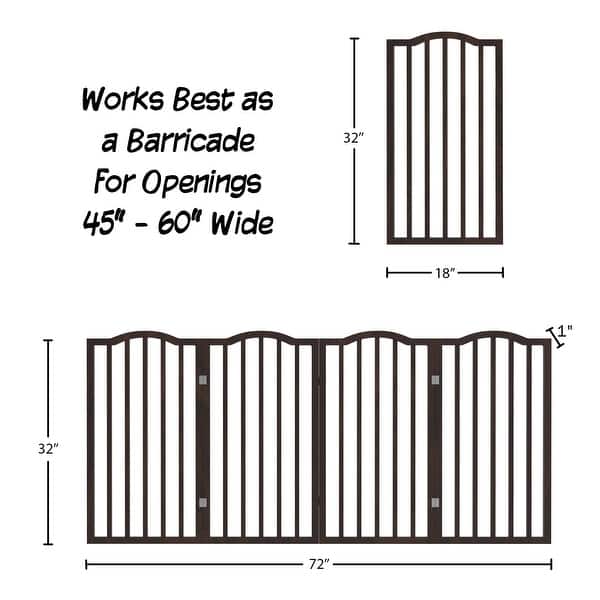 dimension image slide 1 of 2, 4-Panel Tall Decorative Indoor Foldable Dog Gate - 72x32-Inch Wood Freestanding Pet Fence