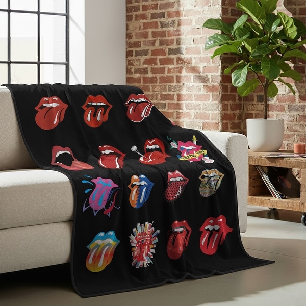 ラグマット ブランケット ローリングストーンズ Cloud Touch Throw Blanket, Officially Licensed, Bold Band Logos