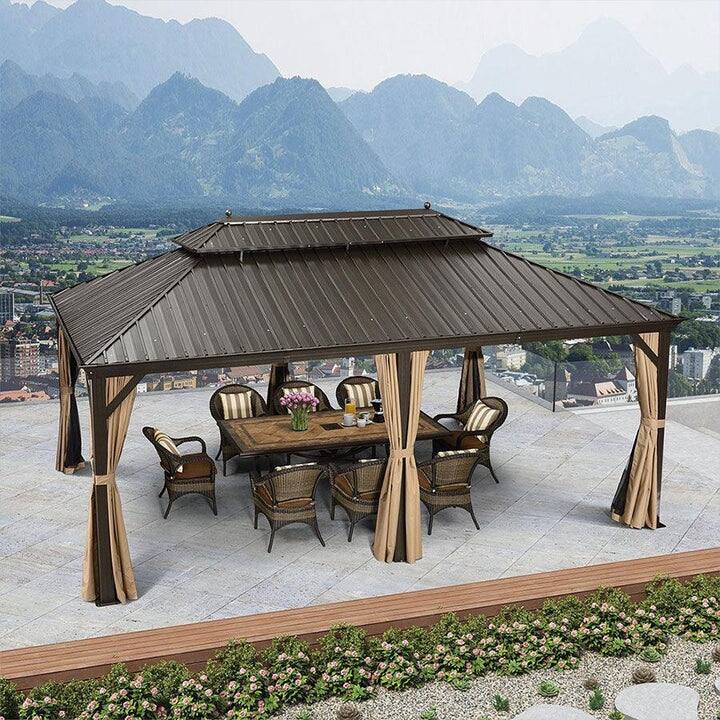 PURPLE LEAF Outdoor Galvanized Steel Roof Aluminum Frame Hardtop Gazebo with Netting,Curtains included - 12ft x 20ft - Beige