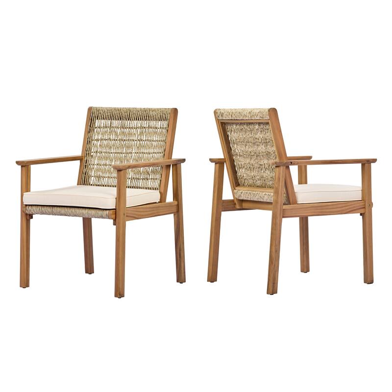 Christopher Knight Home - Outdoor Acacia Wood Dining Arm Chair with Wicker Back and Waterproof Cushions