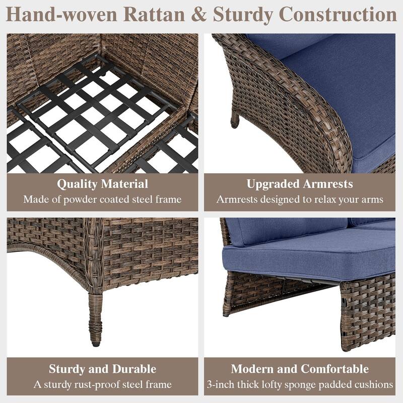 Outdoor Sectional Sofa Patio Chairs Table with Ottomans