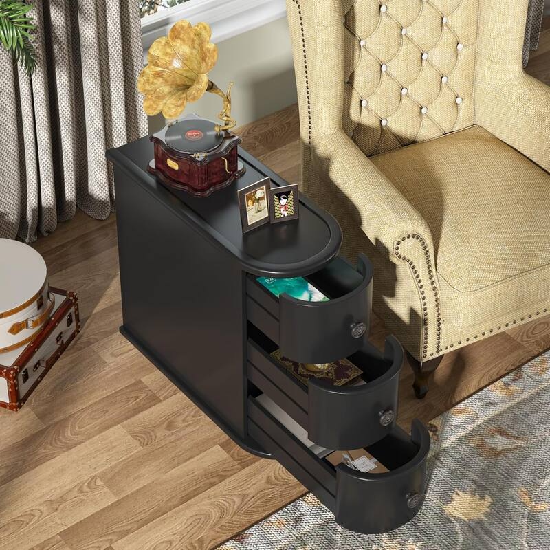 Solid Wood End Table, Two-Drawer Narrow Side Table, Fully Assembled