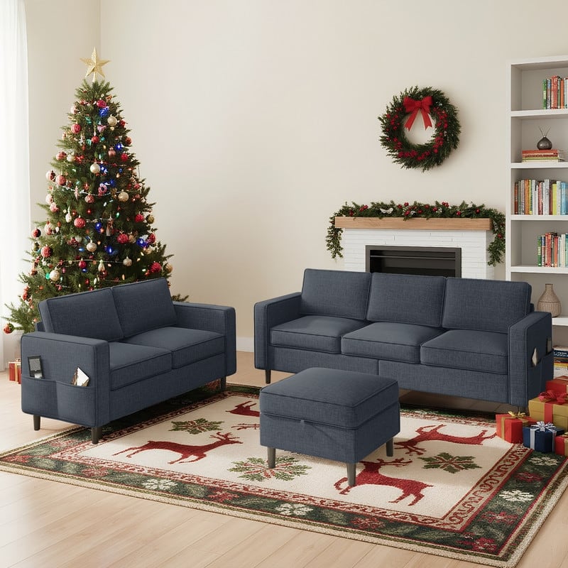 Mixoy Convertible Living Room Furniture Set-Single Sofa/Loveseat/3-Seat Sofa with Ottoman for DIY Combination - Dark Grey-3+2 - Reversible