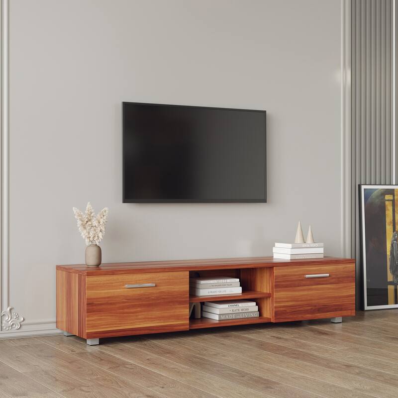 ​​Mid Century TV Stand with 2 Storage Drawers and 2 Open Shelf and for Living Room Entertainment​