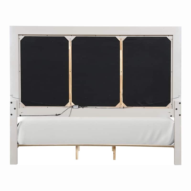 Furniture of America Nansice 3-Piece Weathered Grey Wood Panel Bedroom Set with LED Headboard