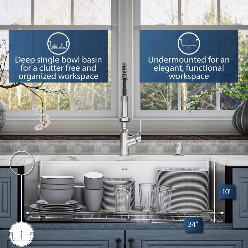 Karran Elite WSA-46-PK1 Apron Front Farmhouse 36" Single Bowl Stainless Steel Workstation Sink