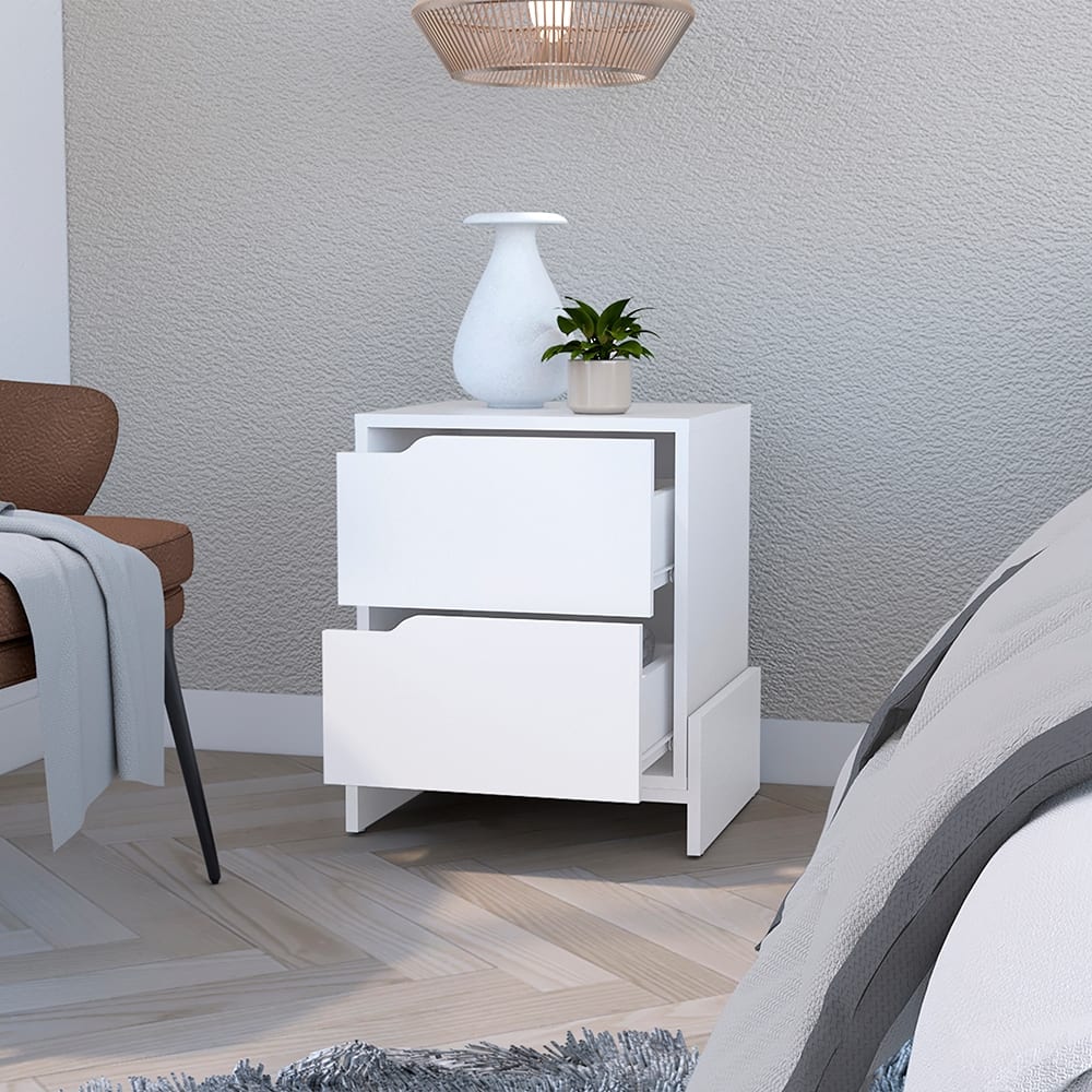 Nightstand Brookland,Bedside Table with Double Drawers and Sturdy Base，for Living Room,and Dining Room