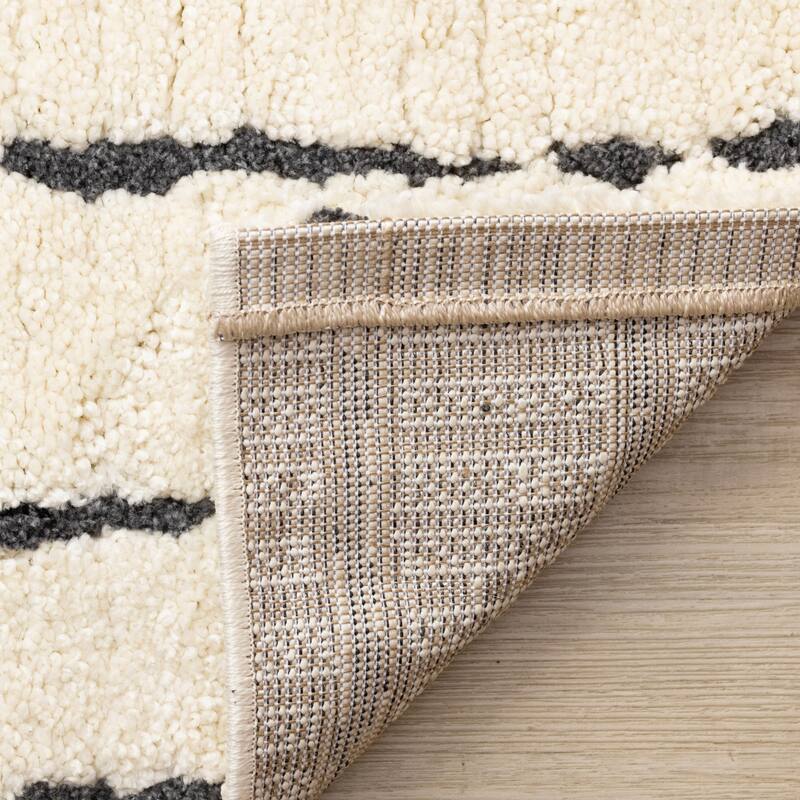 Teagan Collection - Plush Pile Cream Black Vertical Lines Area Rug