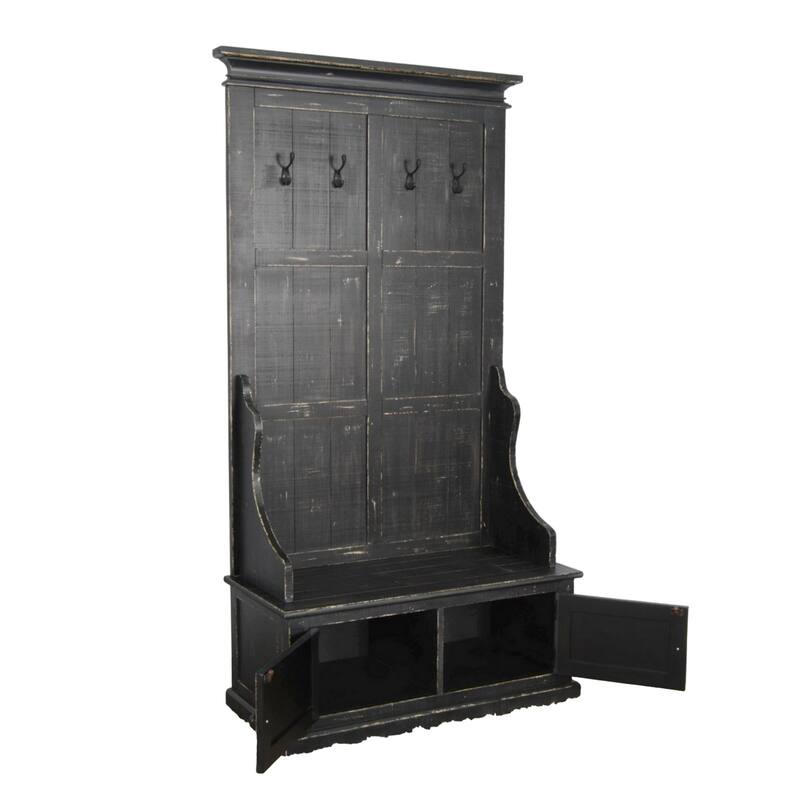 Mary Accent Hall Tree Coat Rack with Bench, 4 Hooks, Farmhouse Black
