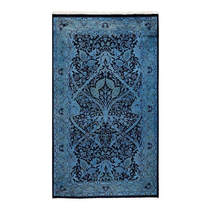 Overton Hand Knotted Wool Vintage Inspired Modern Contemporary Overdyed Blue Area Rug - 3' 2" x 5' 5"
