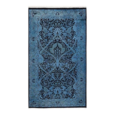 Overton Hand Knotted Wool Vintage Inspired Modern Contemporary Overdyed Blue Area Rug - 3' 2" x 5' 5"