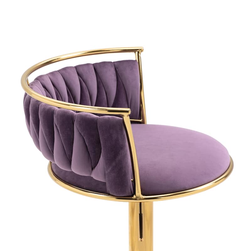 4 Set Modern Velvet Adjustable Swivel Bar Stools with Metal Frame