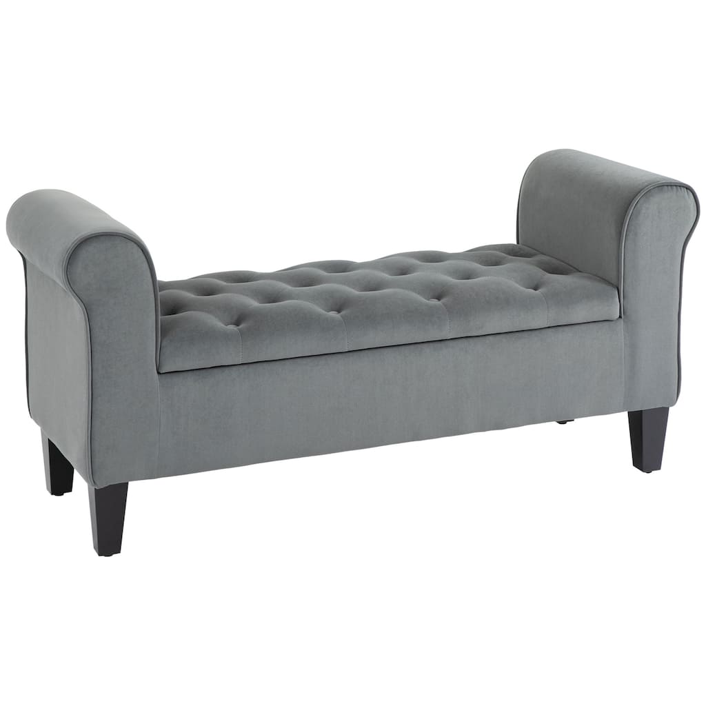 Button-Tufted Storage Ottoman Bench, Upholstered Bench with Rolled Armrests for Living Room