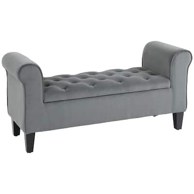 Button-Tufted Storage Ottoman Bench, Upholstered Bench with Rolled Armrests