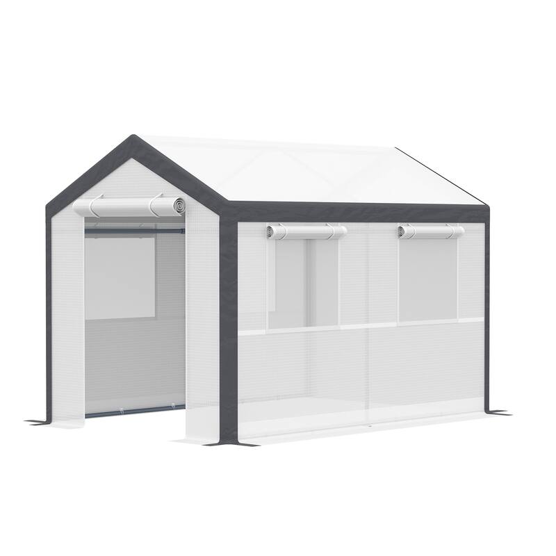 10' x 7' x 7' Walk-In Greenhouse, Outdoor Garden Warm Hot House with 4 Roll-up Windows, 2 Zippered Doors and Weather Cover,White