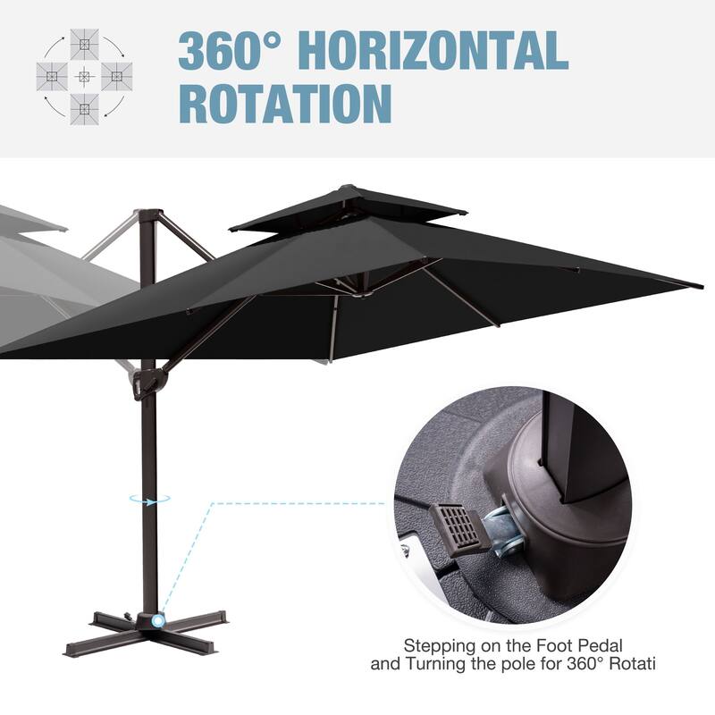 VredHom Outdoor Patio Offset Umbrella 360 Degree Rotation with Base
