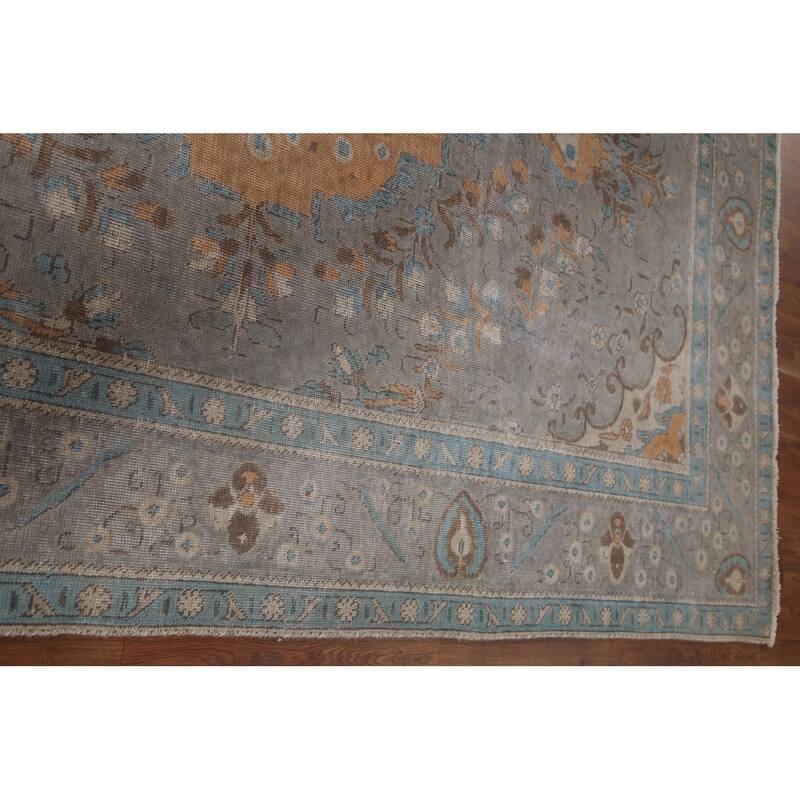 Hand Knotted Oriental 100% Wool Carpet Traditional Medallion Greys & Charcoal Tabriz Area Rug - 9' 9'' X 6' 7''