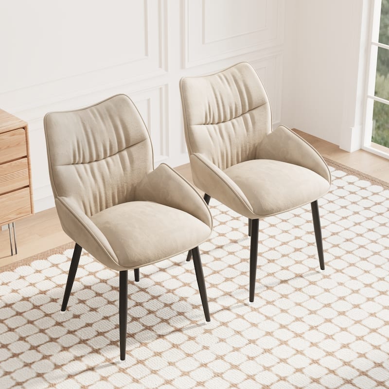 Luxury Velvet Dining Chair with High Rebound Seat Cushion and Stable Metal Frame - Beige - Set of 2