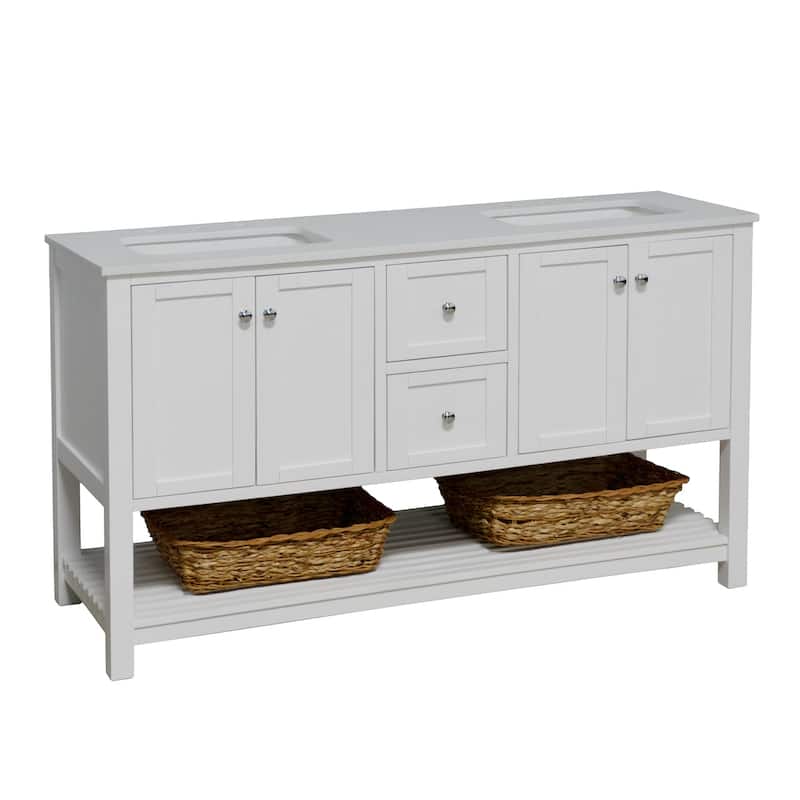 KitchenBathCollection Lakeshore 60" Double Bathroom Vanity with Engineered White Top