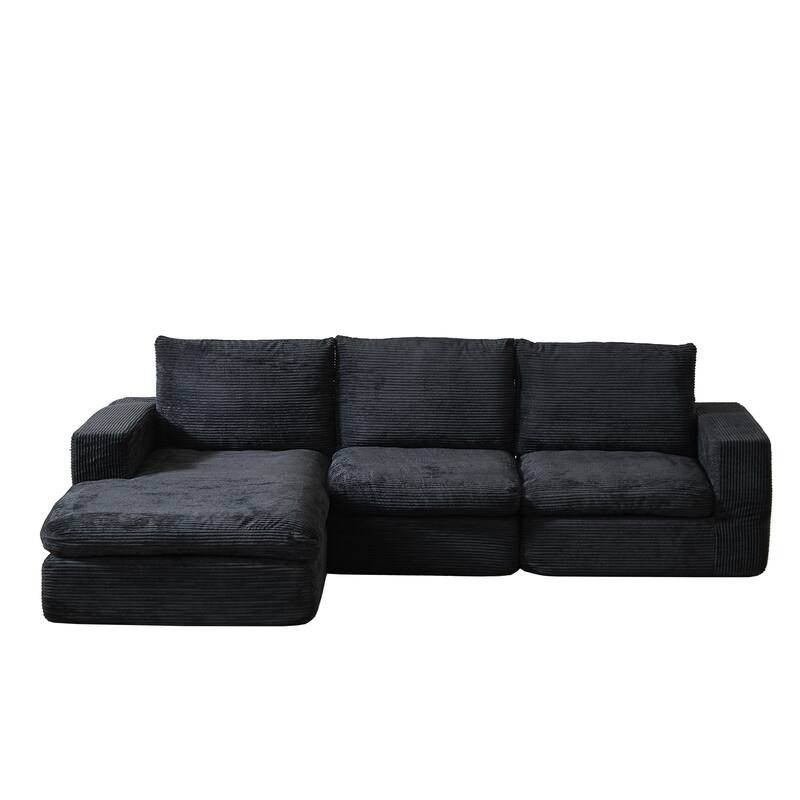 L-Shaped Sectional Sofa with Chaise Lounge, Corduroy Upholstered Boneless Couch, Module Corner Sofa with 3 Pillows