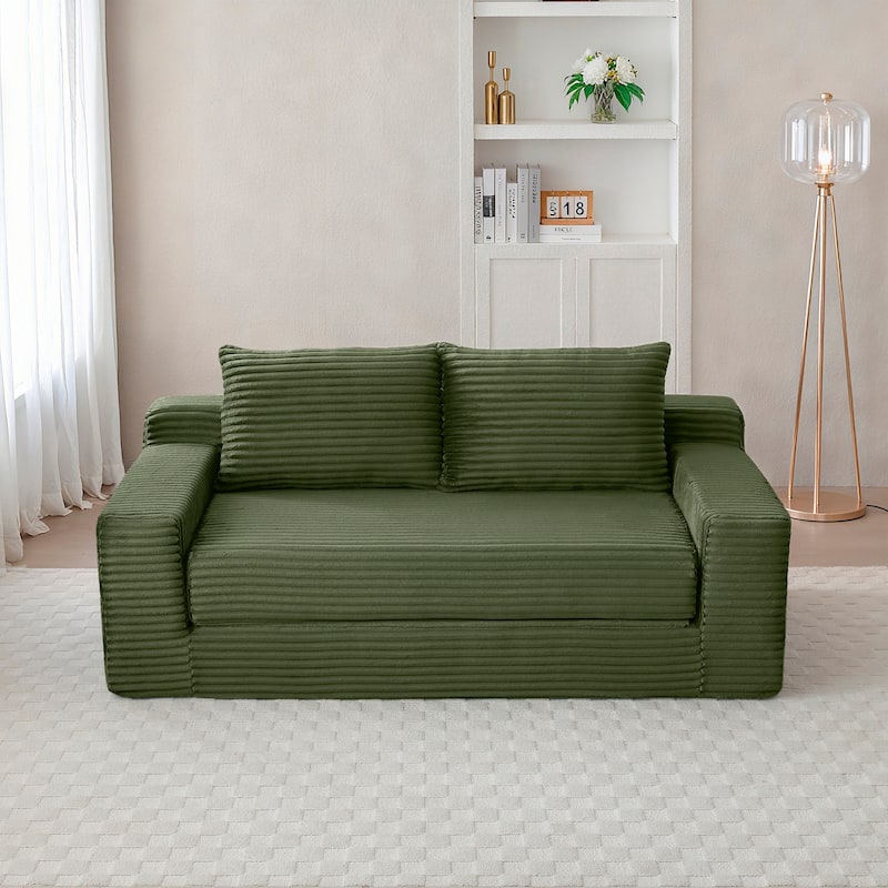 Anmytek Corduroy Memory Foam Cloud Loveseat Convertible Sofa Bed No Assembly Compressed Floor Lounge
