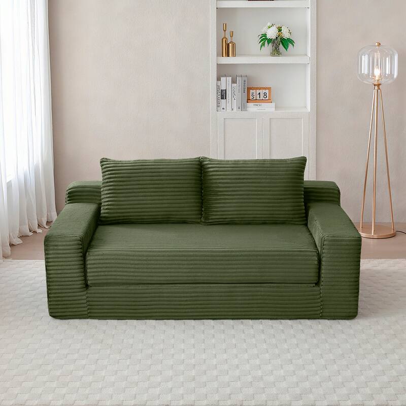 Memory Foam Cloud Loveseat Sofa, 2 in 1 Convertible Folding Couch Bed, No Assembly Compressed Corduroy Floor Lounge Sofa