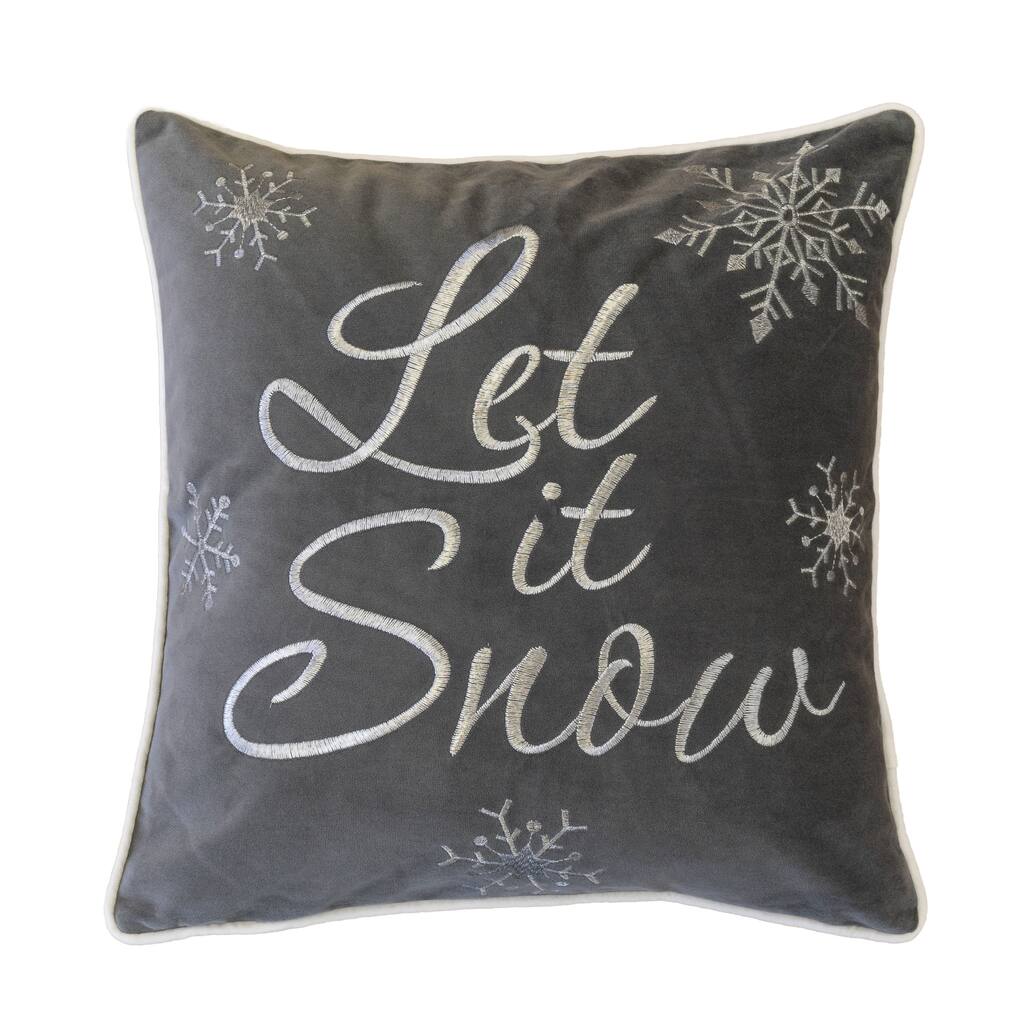 Let It Snow Embroidered Cotton Throw Pillow - 20x20"Winter Accent Cushion with Insert Set of 2