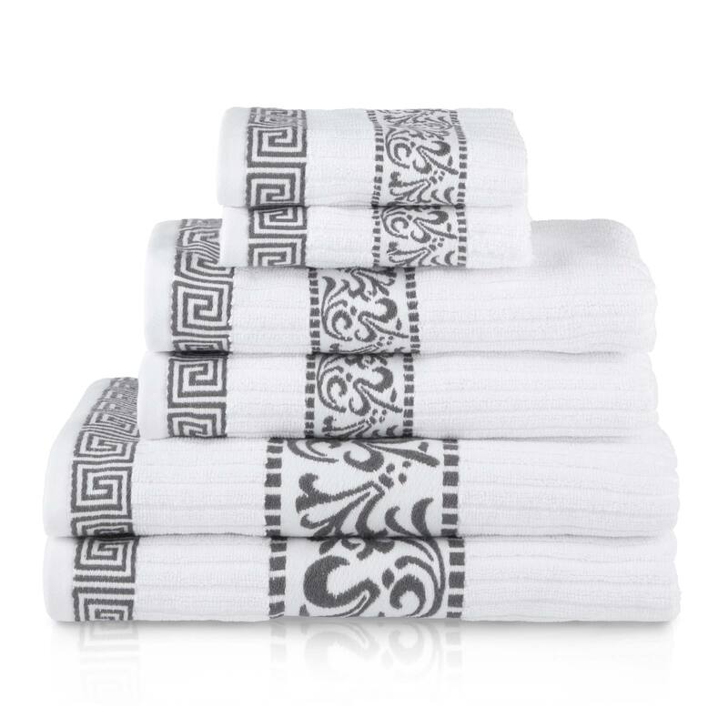 Superior Athens Cotton Floral Border Greek Key 6-Piece Towel Set