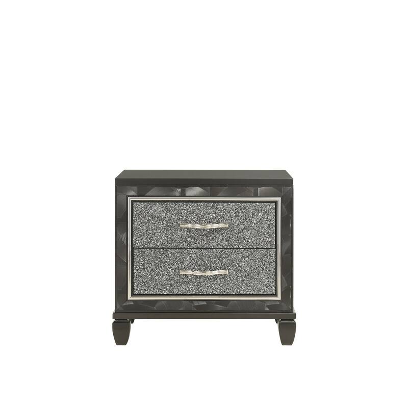 Black/Chrome 2 Drawer 17.5 in. W Nightstand with Sturdy Hardware and Ample Storage
