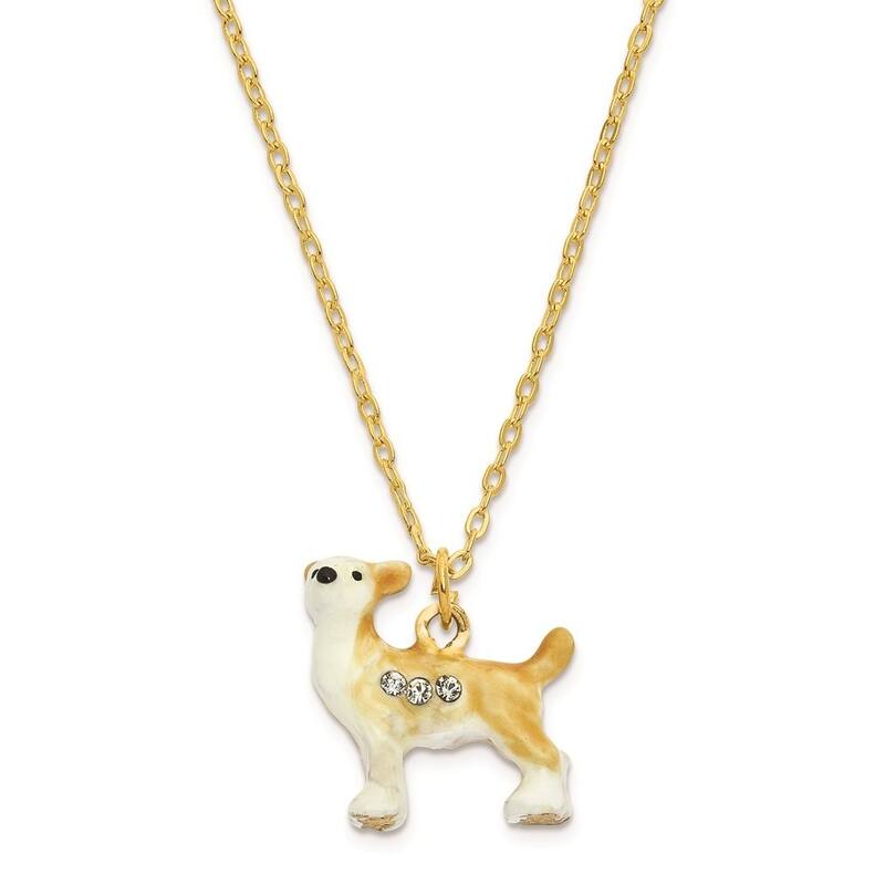 Curata Pewter Bejeweled Crystals Gold-Tone Enameled Samson Chihuahua Trinket Box on 18 Inch Necklace