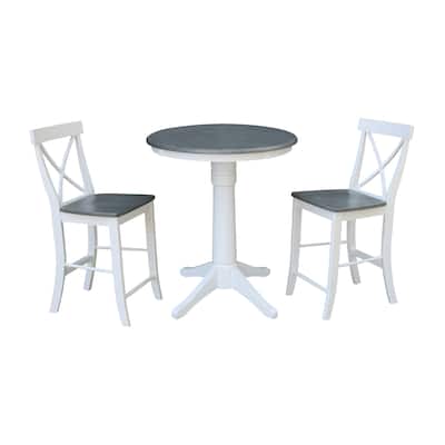 30" Round Pedestal Gathering Height Table with 2 X-Back Counter Height Stools