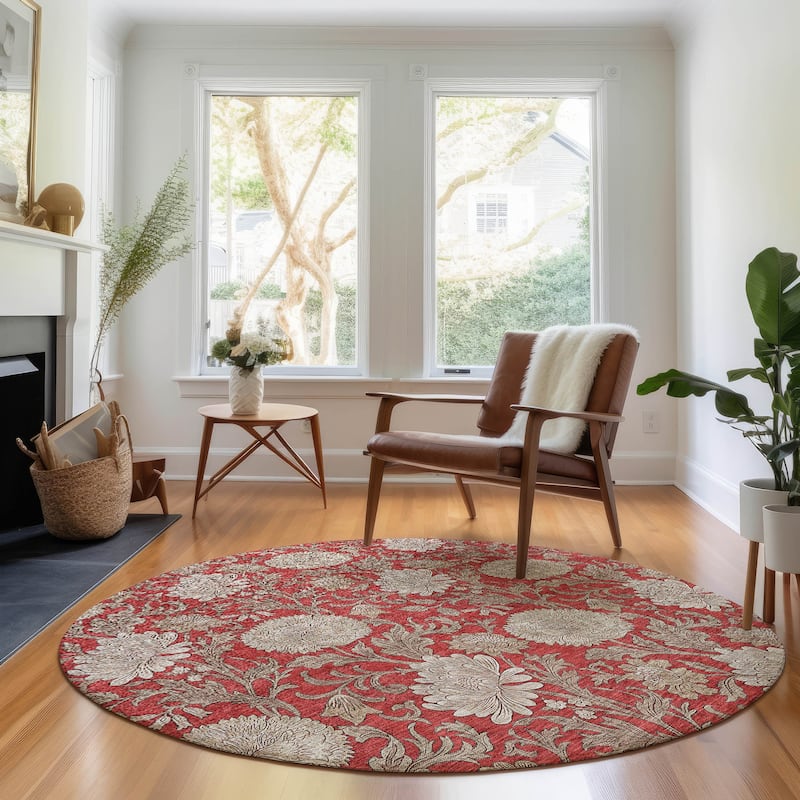 Premium Washable Super Soft Floral Mayfield Rug - Red - 8' x 8' - Round