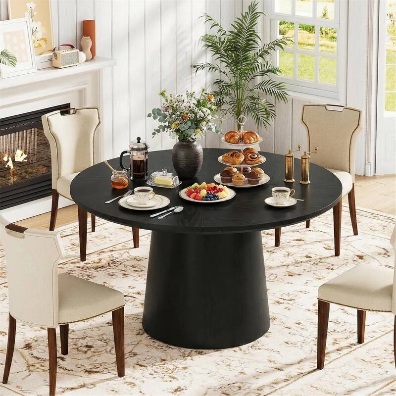 47 Inch Modern Round Dining Table for 4, Sturdy Pedestal Base